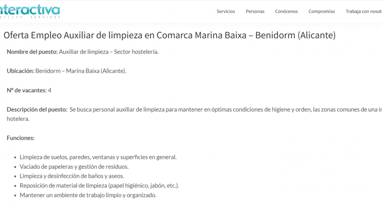 OFRECEMOS EMPLEO EN LIMPIEZA